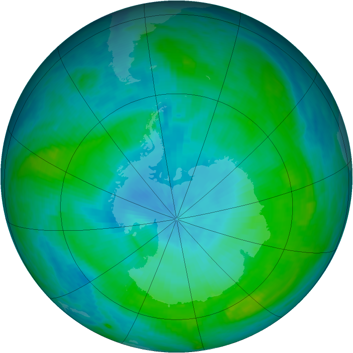 Antarctic ozone map for 09 February 1988